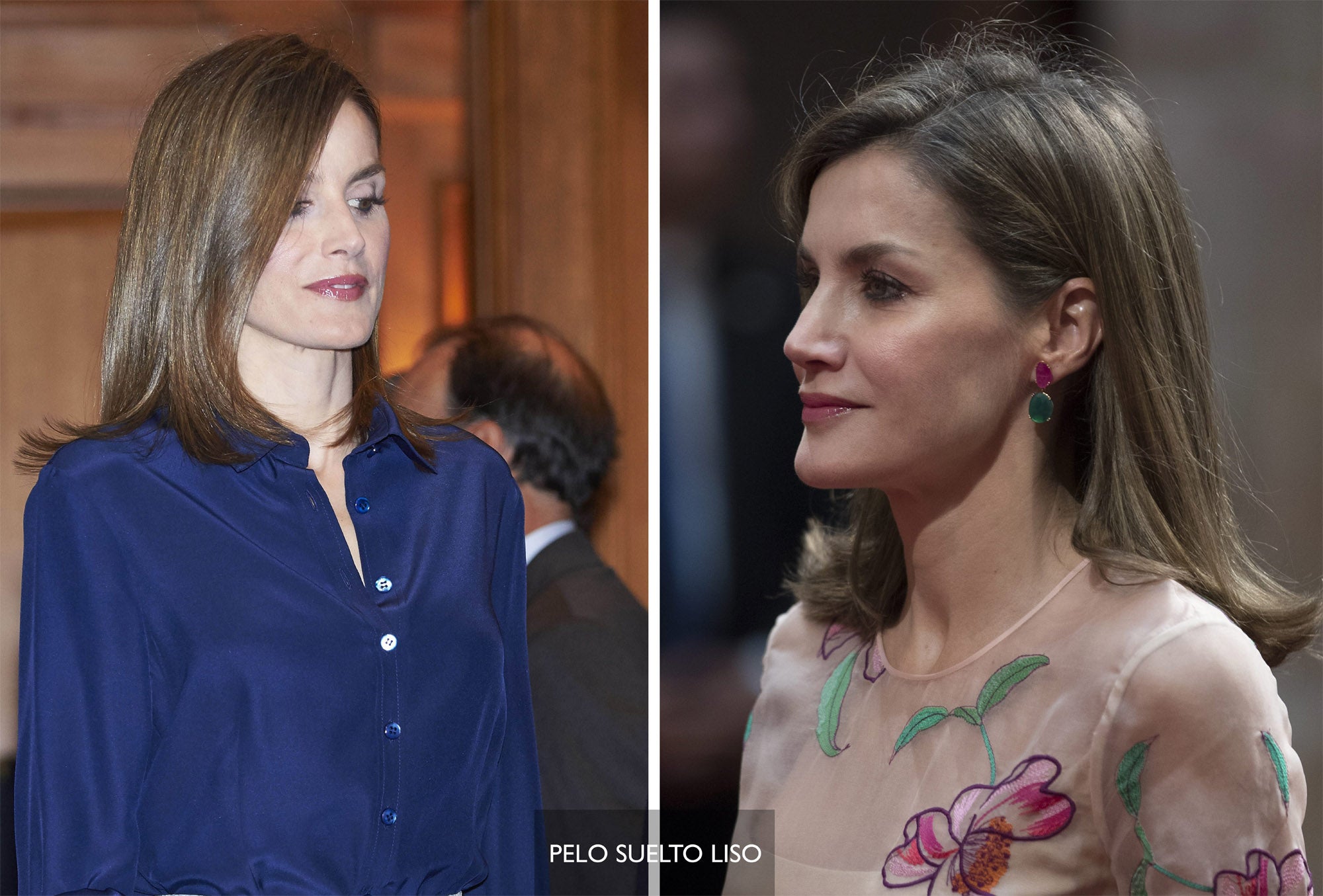 Aunque le encanta llevar moños y recogidos, la Reina Letizia también deja su pelo suelto liso, normalmente con las puntas hacia fuera, trabajadas con cepillo o brushing.