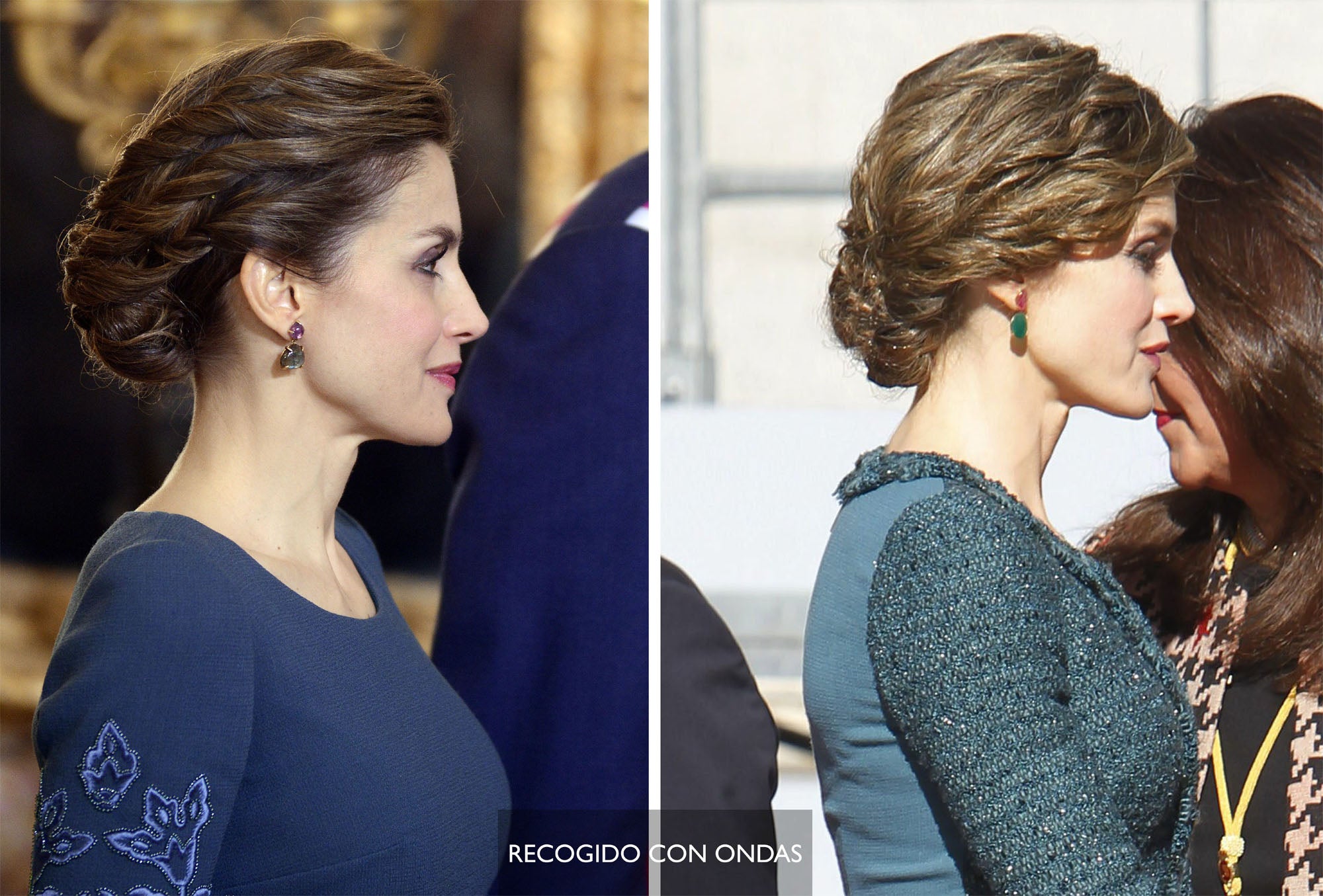 Otro peinado original que suele lucir la Reina Letizia es el recogido con ondas, recogiendo en uno dos de sus peinados favoritos: las ondas y los recogidos.