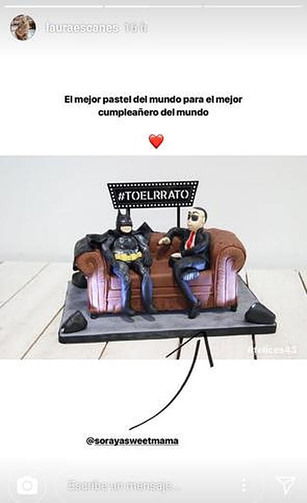 Pastel que Laura Escanes le regaló a Risto Mejide y que mostró a través de su 'stories' de Instagram.