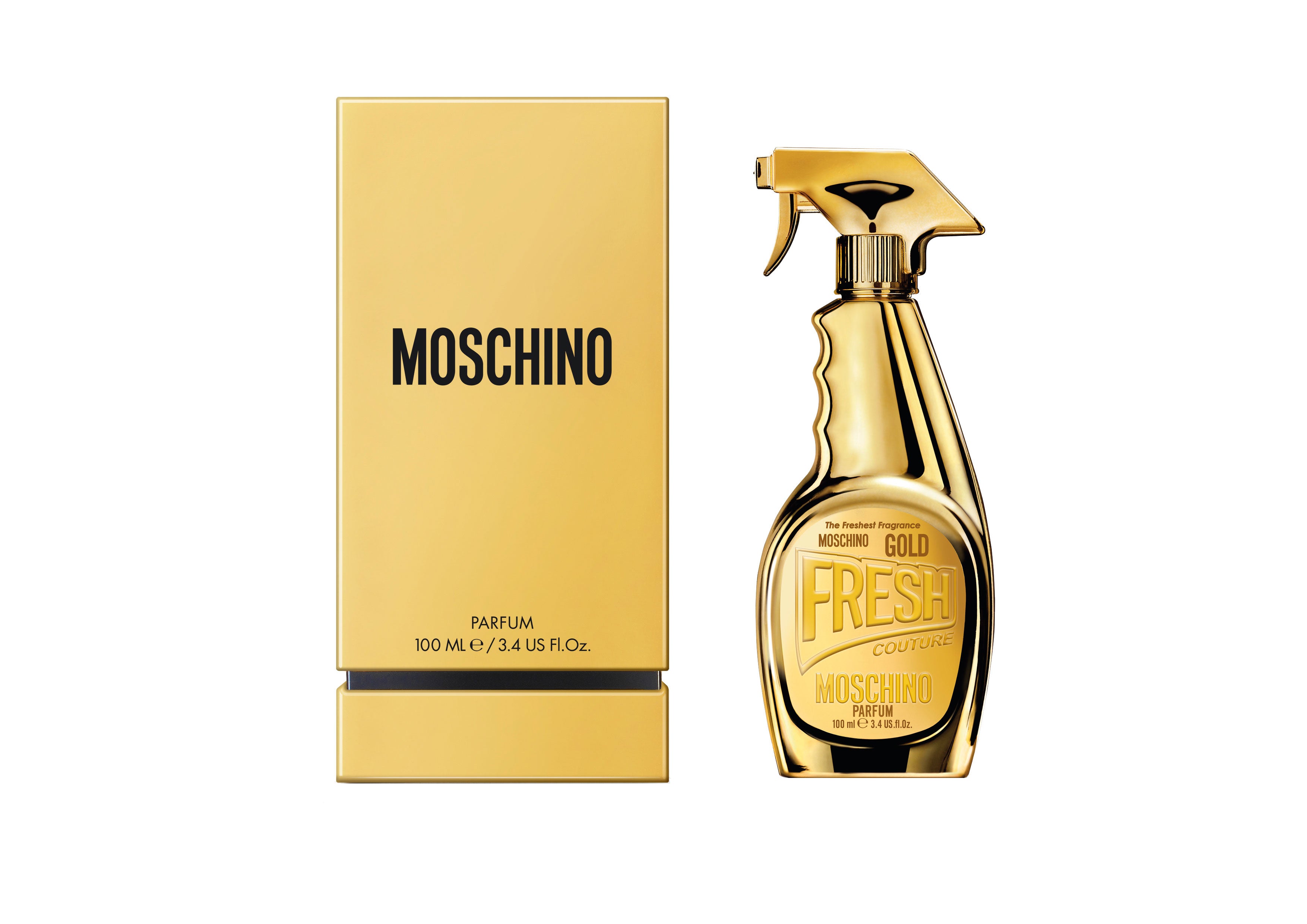 Fresh de Moschino se viste de oro para albergar un nuevo perfume: el Fresh Couture. Combina cítricos y otras frutas con flores y maderas.