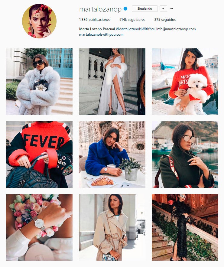 La influencer Marta Lozano ha conseguido que marcas como CHanel, Dior o Dolce & Gabbana confíen en sus publicaciones que alcanzan la media de 15.000 likes con un angagement del 5%.