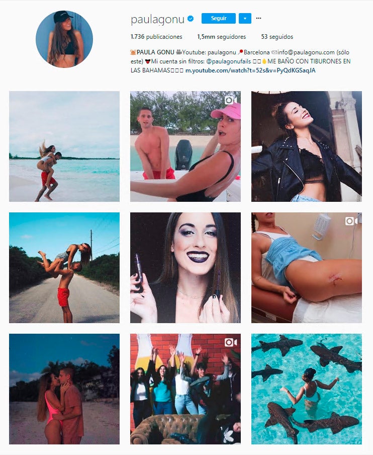 La youtuber Paula Gonu también puede presumir de un gran engagement, el más alto de esta selección con más de un 17%. Cada instantánea tiene de media 255,600 likes.