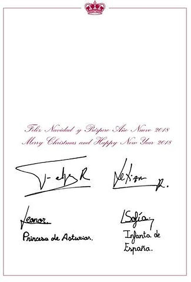 Reverso de la felicitación de Navidad de los reyes y sus hijas Leonor y Sofía.