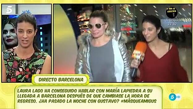 María Lapiedra pillada en el aeropuertto por una reportera de 'Sálvame'.