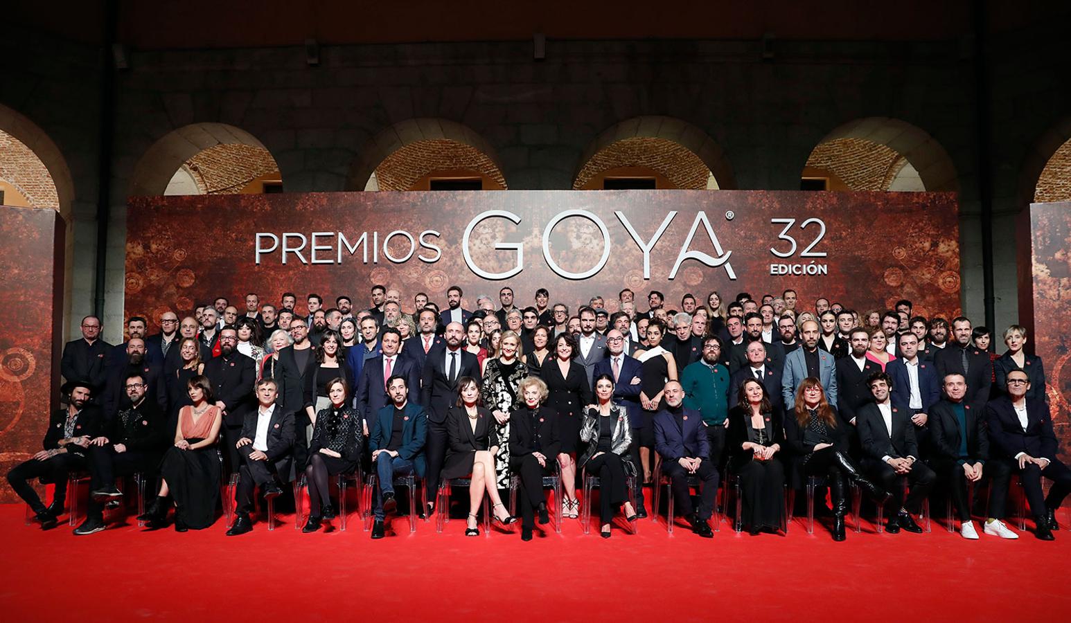 Foto de familia del encuentro celebrado en la Real Casa de Correos de Madrid con los nominados a los Premios Goya 2018.