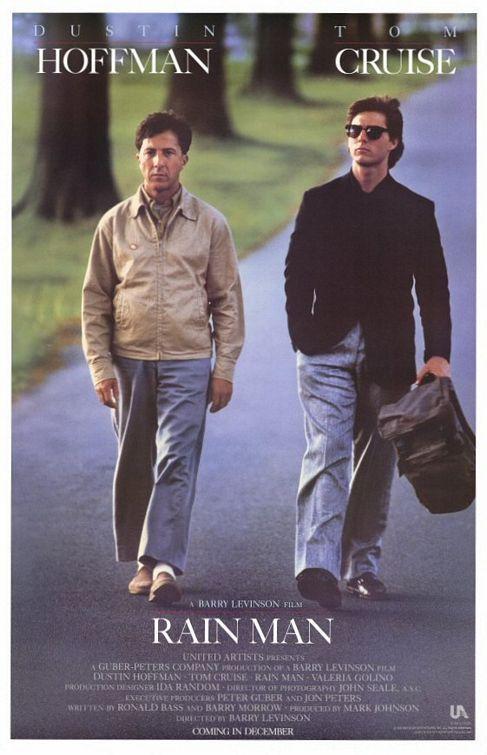 Rain Main (1988) está protagonizada por Dustin Hoffman y Tom Cruise y ganó el Oscar a Mejor Película en 1989.