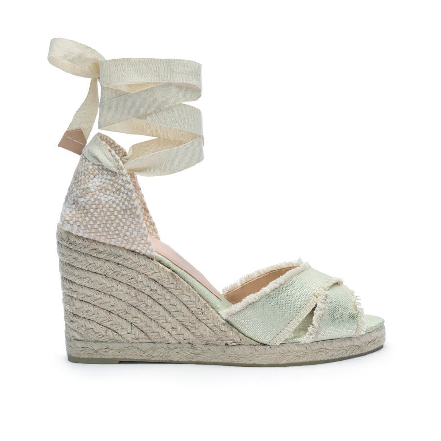 Alpargata de cuña en tonos verdes de Castañer
