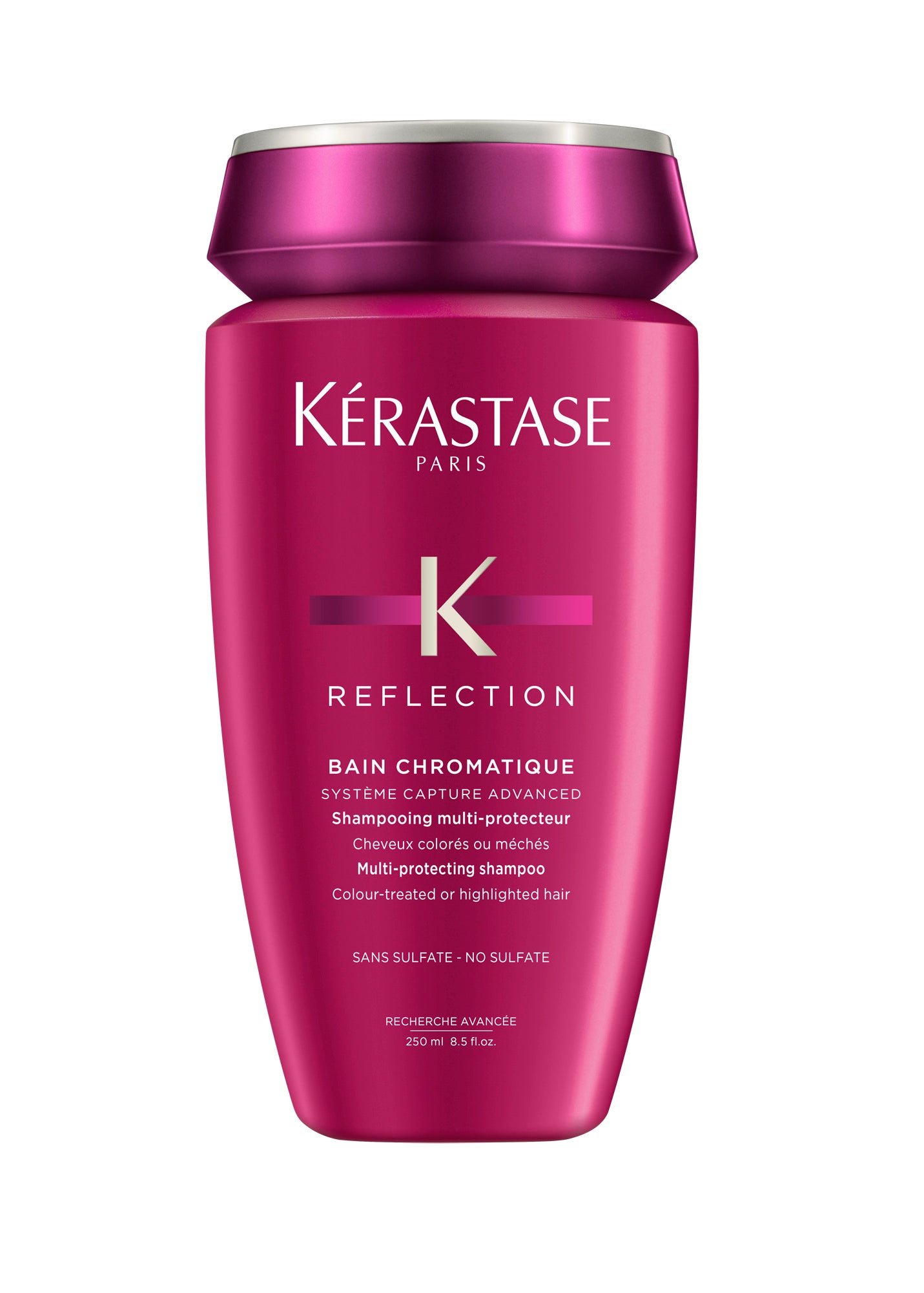 Bain Chromatique Reflection de Kérastase. Un baño para cabellos coloreados o con mechas, sin sulfatos, que incorpora un escudo contra los enemigos del color. (20€)
