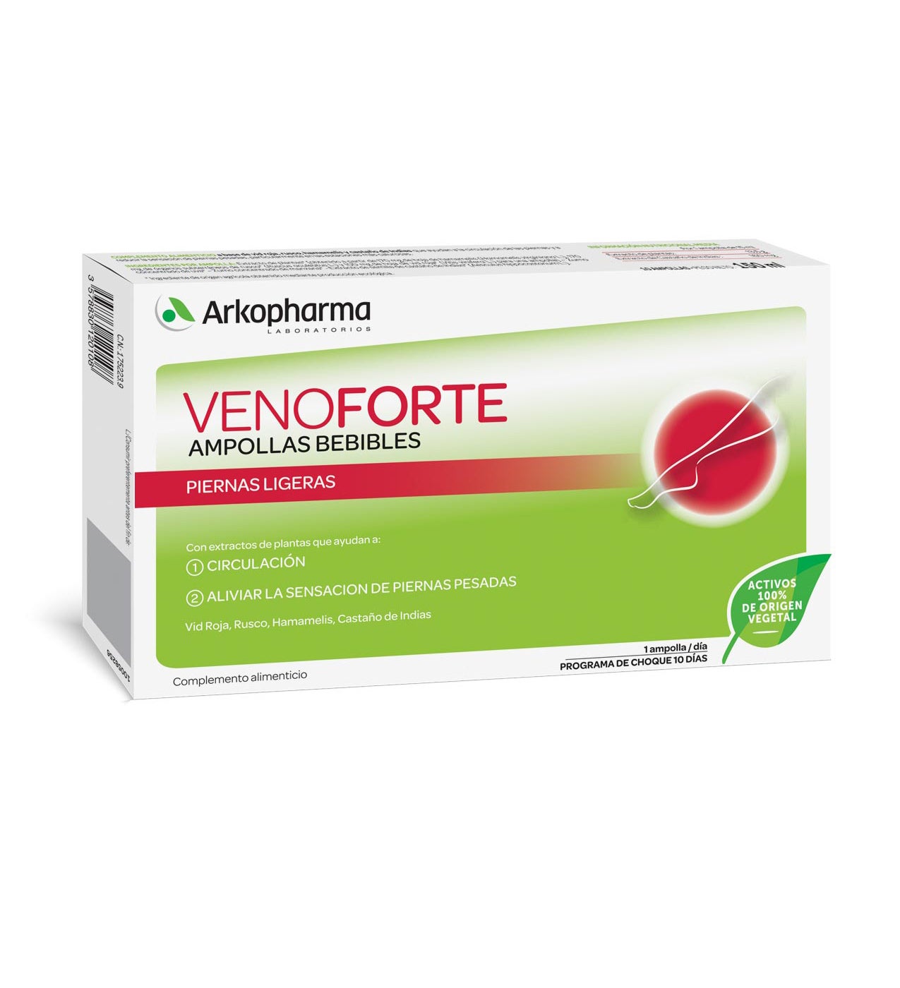 Venoforte de Akopharma. Ampollas con un cóctel de extractos de plantas que mejoran la circulación y alivian la sensación de pesadez de piernas. (11,90€)