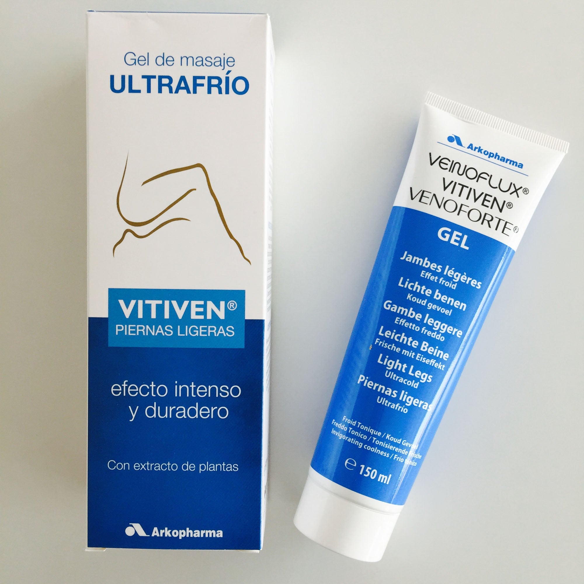 Piernas ligeras de Vitiven. Gel de masaje no graso elaborado a base de extractos de Vid roja, Rusco, Hamamelis y Castaño de Indias. (9,50 €)