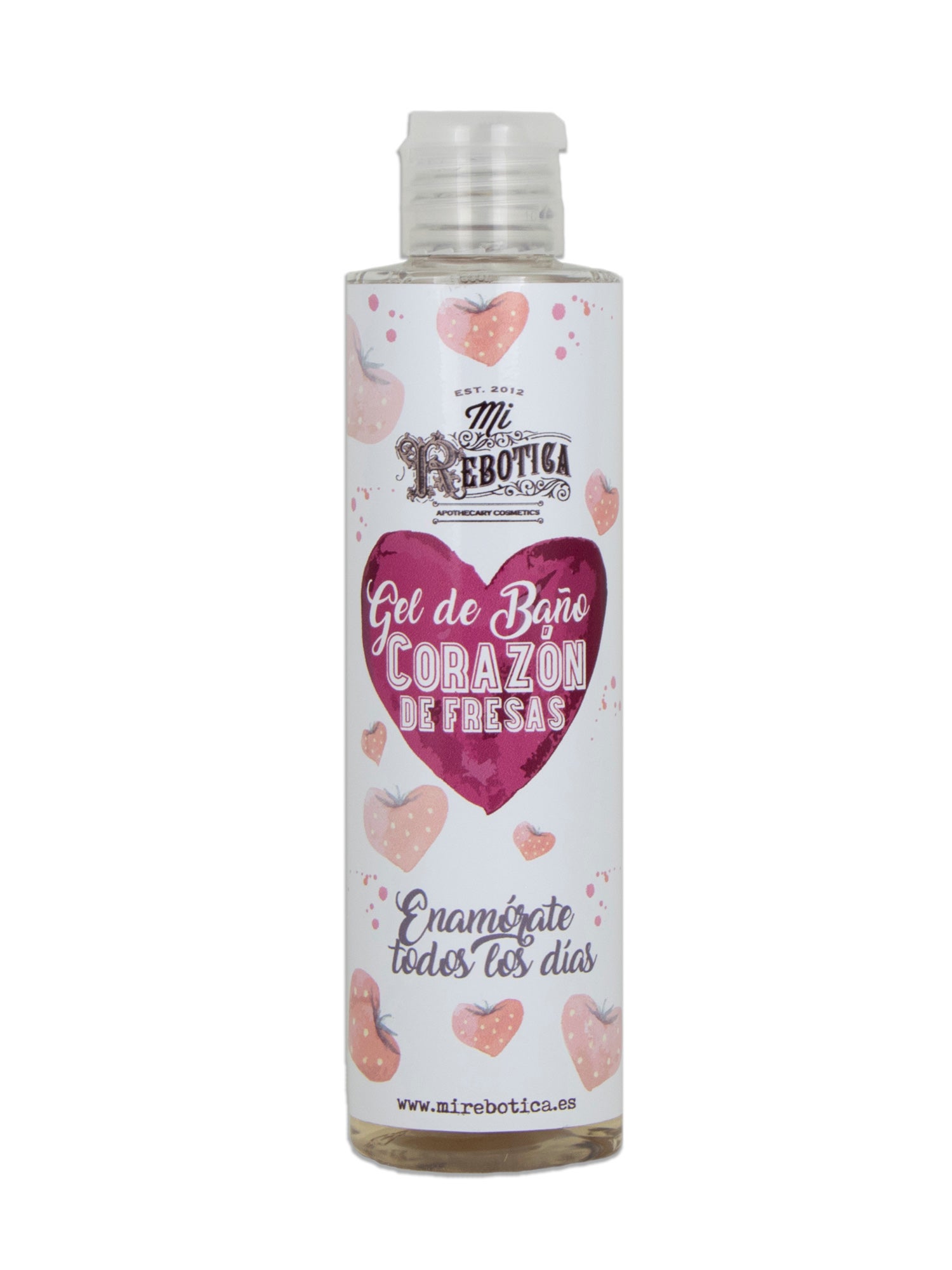 Gel de baño corazón de fresas de Mi Rebotica. Aroma 100% natural, suave y delicado. (2,60€, 200 ml, en farmacias y www.mirebotica.es)
