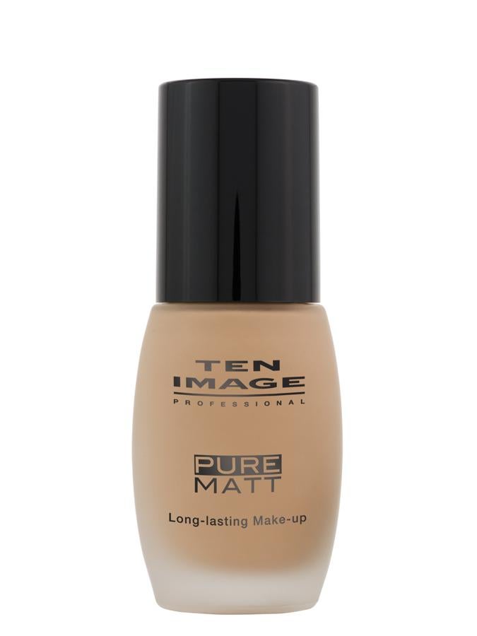 Pure Matt Make-up de Ten Image. Maquillaje fluido de alta cobertura y larga duración. De acabado suave y uniforme, ilumina la piel y le confiere un tacto aterciopelado. Piel sana y sin brillos.