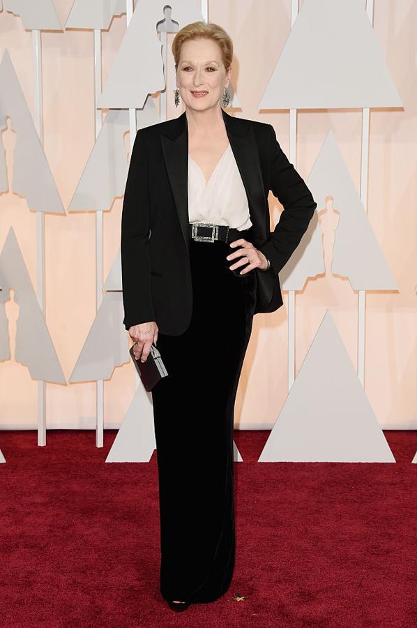 Lanvin vistió a Meryl Streep para los Oscar de 2015 con un traje de chaqueta y pantalón con el que estaba radiante. De hecho le dio suerte, ganó el Oscar a la Mejor Actriz de Reparto.