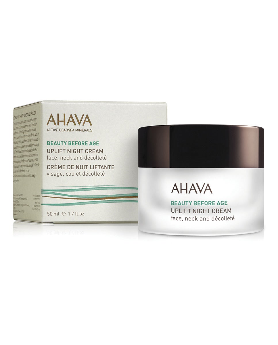 Crema efecto lifting para rostro, cuello y escote Beauty Before Age Ahava. Una crema de noche regenerativa, que trabaja eleva, estira y refuerza los contornos de la piel. (80€, en Sephora)