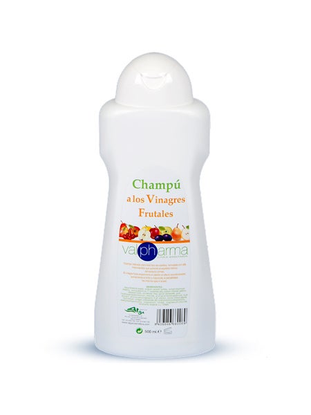Champú de Valpharma Cosméticos. Al vinagre frutal de manzana, albaricoque y melocotón, con efecto acondicionador, aumenta el brillo. (2,60€)