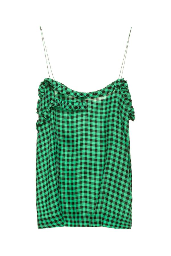 Top de cuadros Vichy con tirante de espagueti de Bimba y Lola, que está rebajada de 95 euros a 52.