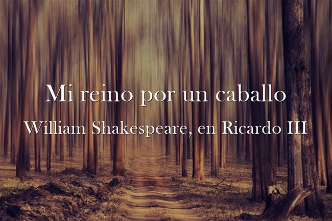 Esta popular frase, inmortalizada por William Shakespeare en Ricardo III hace referencia a la derrota del rey inglés en la batalla de Bosworth, en 1485, quien apremió al herrero que no tuvo tiempo suficiente (ni clavos) para ajustar la herradura del caballo que montó el monarca en dicha batalla. El animal cayó en plena batalla y el rey no pudo ponerse al frente del ejército lo que le hizo pronunciar esa frase, pidiendo desesperadamente un caballo. No hubo caballo y tampoco victoria en esa batalla. La sabiduría popular usa la frase para referirse a evitar las prisas y cuidar los detalles importantes para garantizar el éxito..