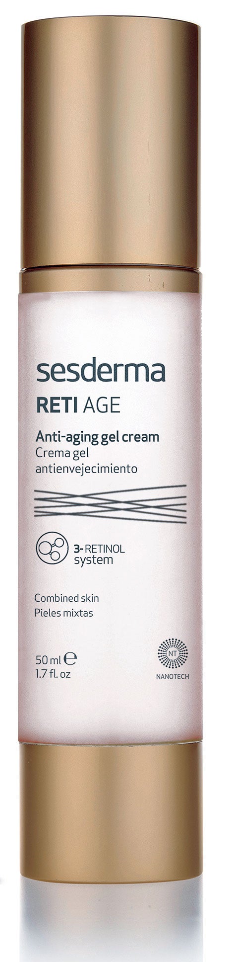 Es uno de los activos antiedad más eficaces, porque estimula la producción de colágeno, engrosa y alisa la superficie de la piel y mantiene la hidratación, por lo que consigue un efecto rellenador de volúmenes. Reti Age Crema Gel Antiedad de Sesderma (49,95 €).