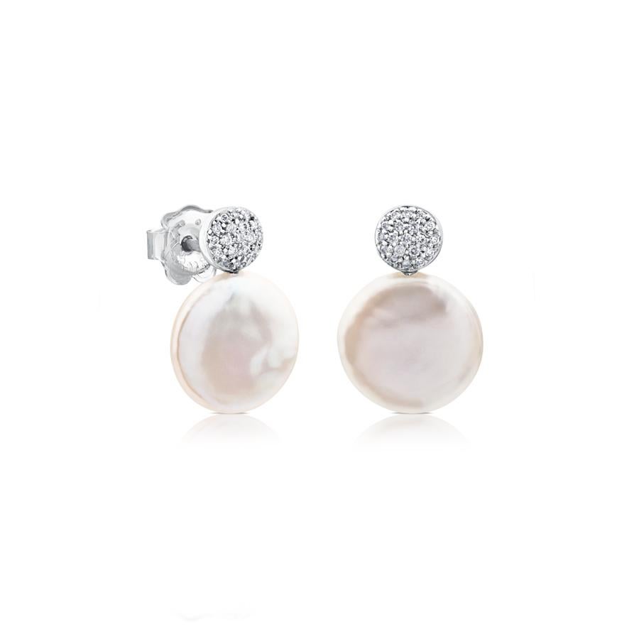 Como estos de en oro blanco de 18kt, perla y diamantes