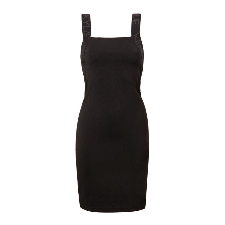 Vestido midi ajustado color negro.