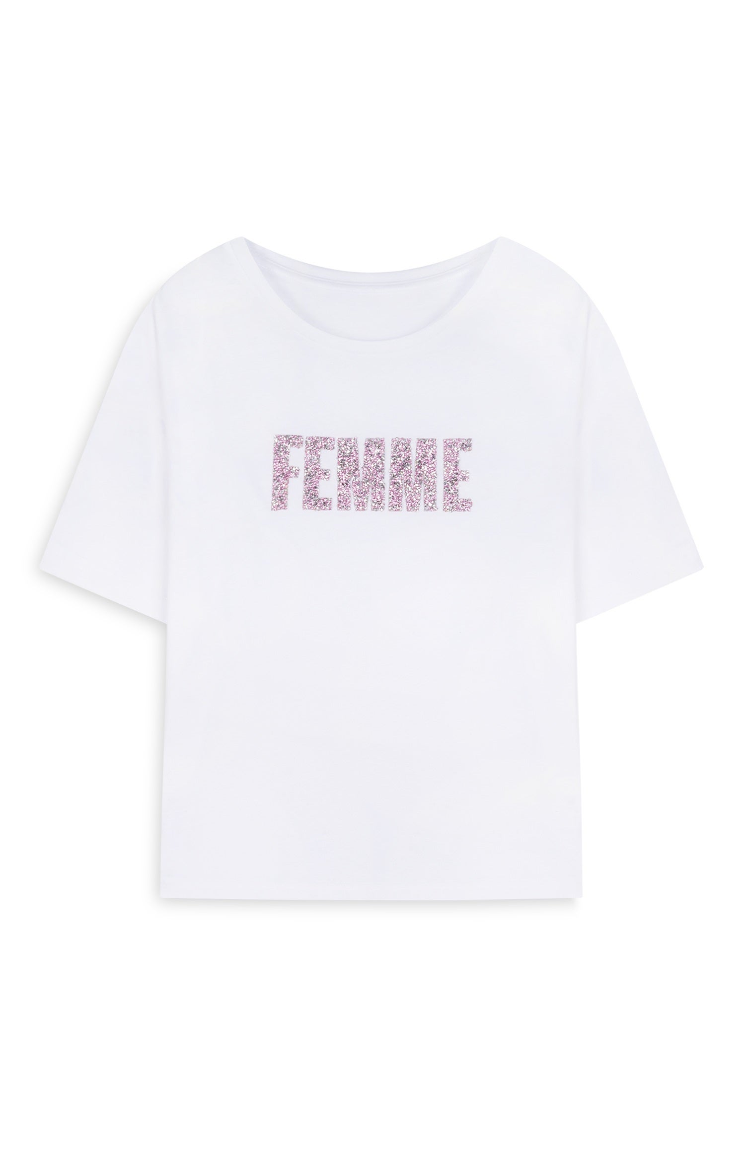 Camiseta blanca con mensaje en rosa de Primark: 10 euros.