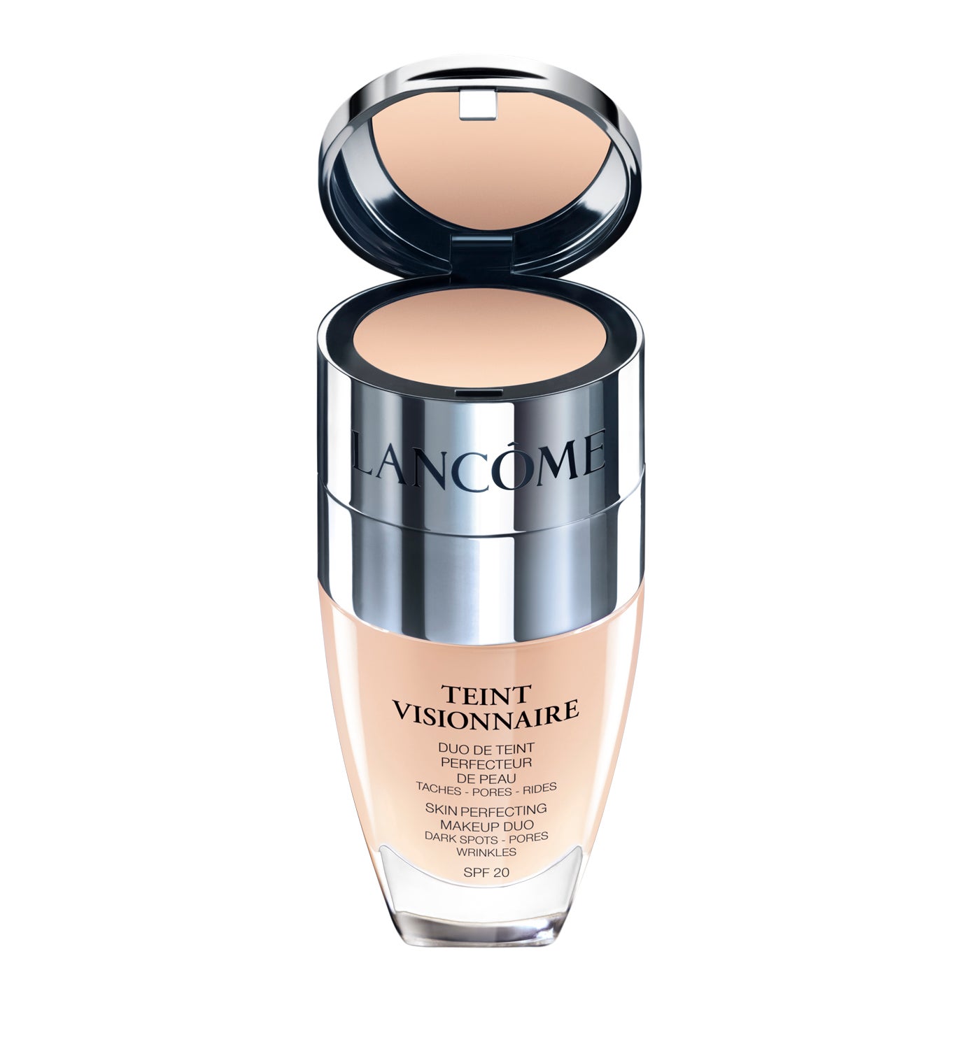 Teint Visionnaire de Lancôme. Maquillaje y corrector, enriquecido con el ingrediente activo de los tratamientos de la gama Visionnaire. Atenúa las manchas, las rojeces y los poros. (57,50€)