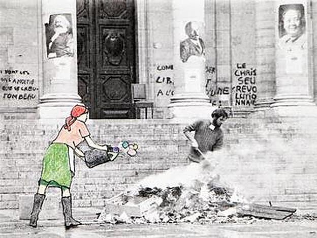 La creadora parte de tres fotografías históricas de las revueltas estudiantiles parisinas de 1968 para crear una colección con piezas para mujer y hombre. Oro gris y esmalte al fuego son los materiales de estos pendientes, anillos, gemelos y colgantes.