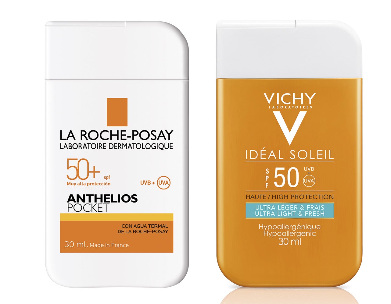 Ocupan la mitad que un móvil, aportan cero peso a tu bolso y caben en cualquier bolsillo. Son los formatos más cómodos del mercado y los que aseguran de verdad que la fotoprotección no te la vas a dejar en casa. Anthelios Pocket SPF50 de La Roche-Posay (11€) / Ideal Soleil Pocket SPF50 de Vichy (7,50€)