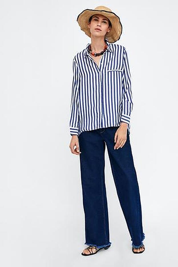 CAMISA RAYAS DETALLE de ZARA. 25,95€. COLOR: Blanco / Marino. 1971/155