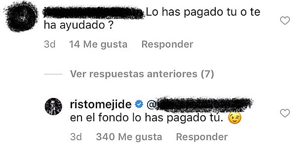 Comentario de un usuario a Risto Mejide y su respuesta.