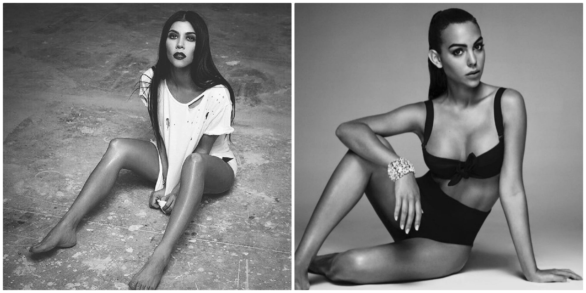 Blanco y negro. Sentaditas en el suelo en plan 'casual'.