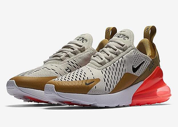 Modelo de deportivas de Nike Air Max 270, 'Flight Gold', 185 euros.