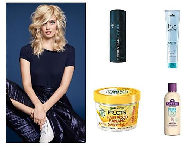 1. Twisted Curl Magnifier Styling Cream de Sebastian (28,90 €).2. Hyaluronic Moisture Kick Curl Power 5 de Bonacure (13,67 €). 3. Mascarilla HairFood Banana Fructis de Garnier (5,95 €). 4. Champú Pure Locks de Aussie (6,14 €).