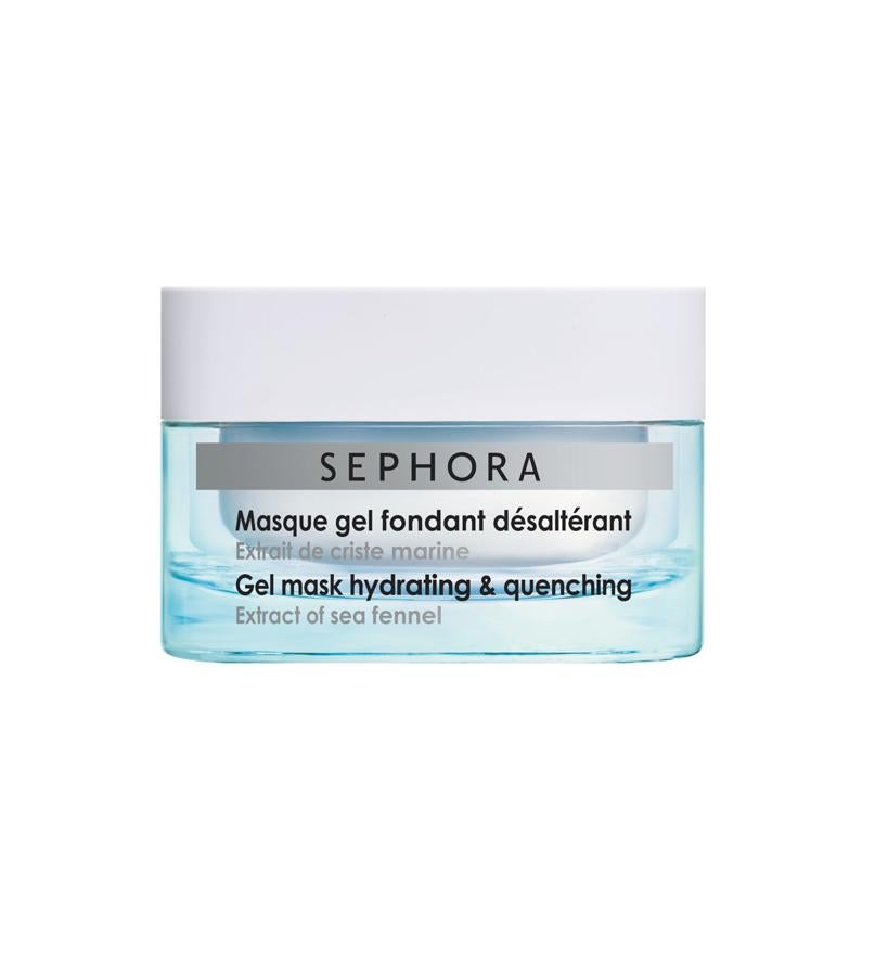 Su textura se transforma en agua cuando la aplicas, produciendo así una hidratación inmediata. Su fórmula, basada en activos marinos y de oligo elementos, asociados con ácido hialurónico deja la piel fresca, suave y calmada de forma instantánea.  Mascarilla en Gel Desalterante de Sephora  (6,99 €).