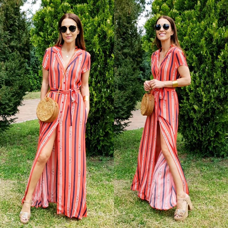 Paula Echavarría da en el clavo con el indispensable vestido de rayas, este de Dolores Promesas, y un bolso redondo de fibra natural, de Fetiche Suances. Tiene el tamaño perfecto para ir cruzado.