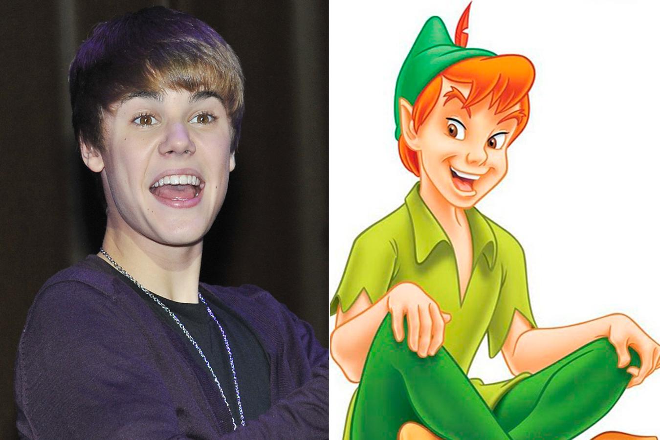 Aunque hay remontarse a sus comienzos por la metamorfosis que ha sufrido en los últimos años, podríamos decir que el parecido entre Peter Pan y Justin Bieber es asombroso. Su cara adolescente, sus vivos ojos y su sonrisa perfecta les hace parecer la misma persona.