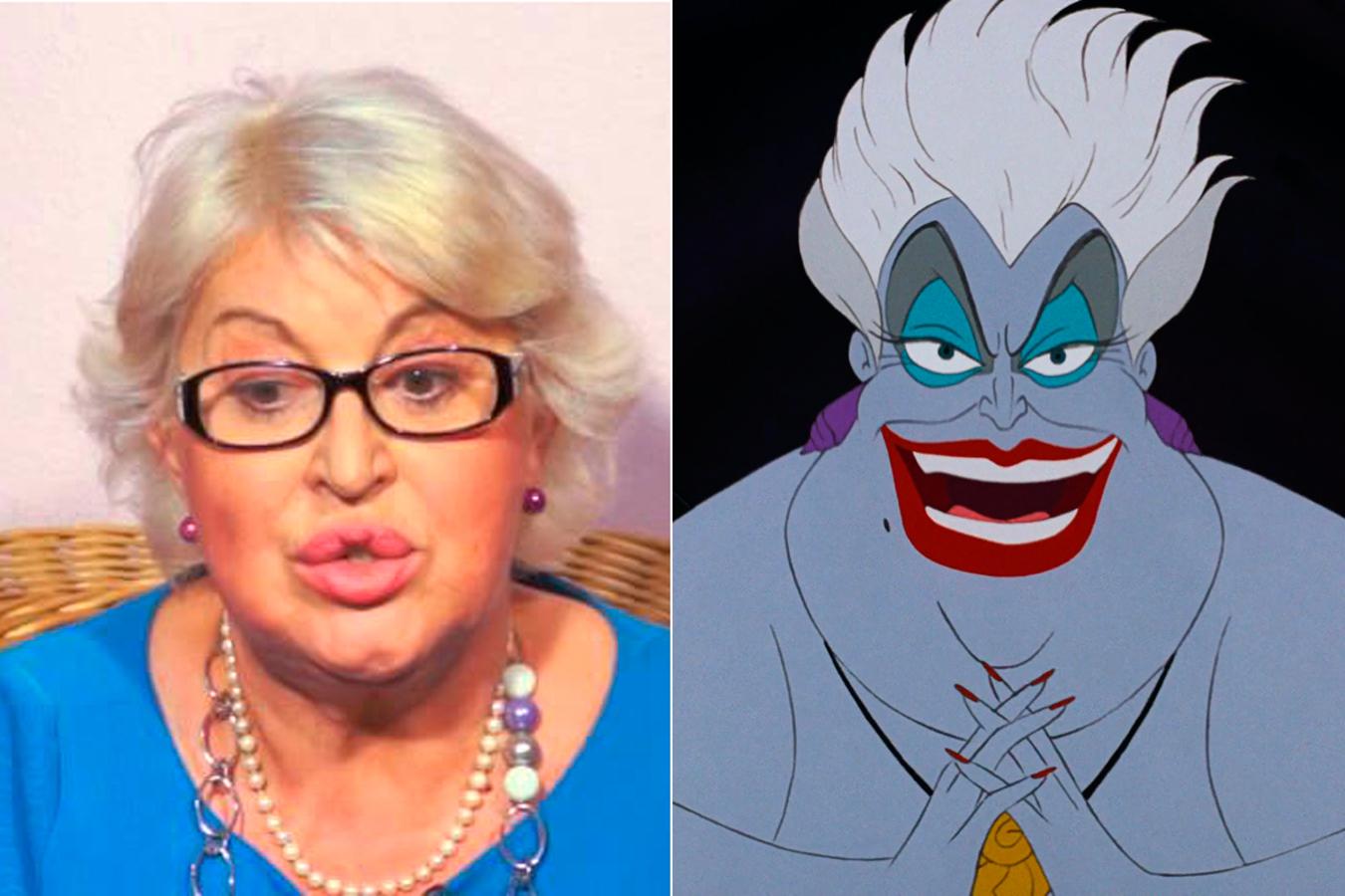 Con su parecido, María Rosa, madre de uno de los participantes de '¿Quién quiere casarse con mi hijo?', de Cuatro, y tarotista de profesión, aporta el punto gracioso a esta galería. No hay duda de que Úrsula, la mala malísima de 'La Sirenita' y ella parecen separadas al nacer.