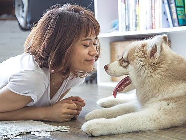 Mujer jugando con su perro