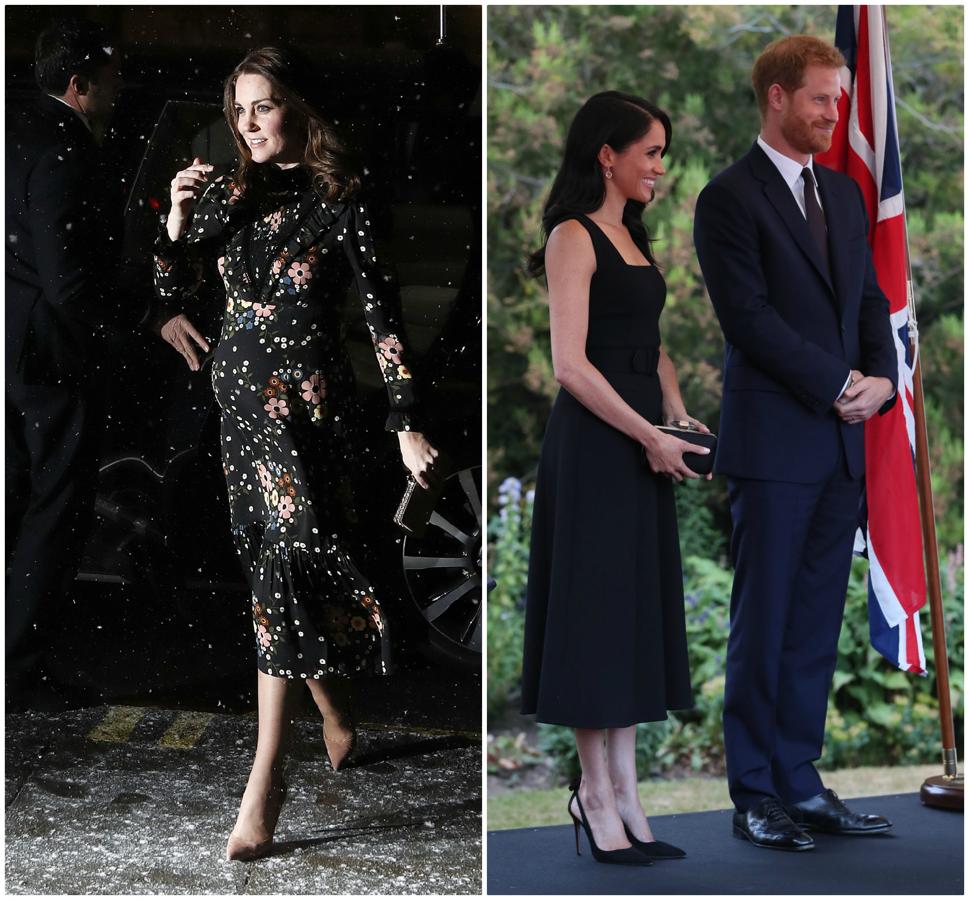 En este duelo no hay duda: preferimos el LBD de Meghan Markle, firmado por Emilia Wickstead, que el vestido floral premamá de Orla Kiely que lleva Kate Middleton.