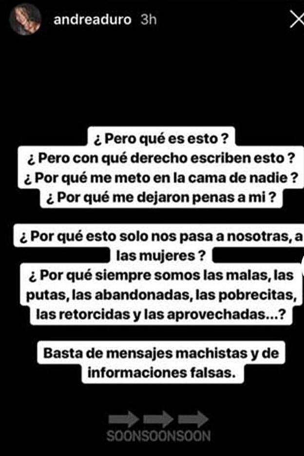 Andrea Duro estalla con esta 'stories' de Instagram.