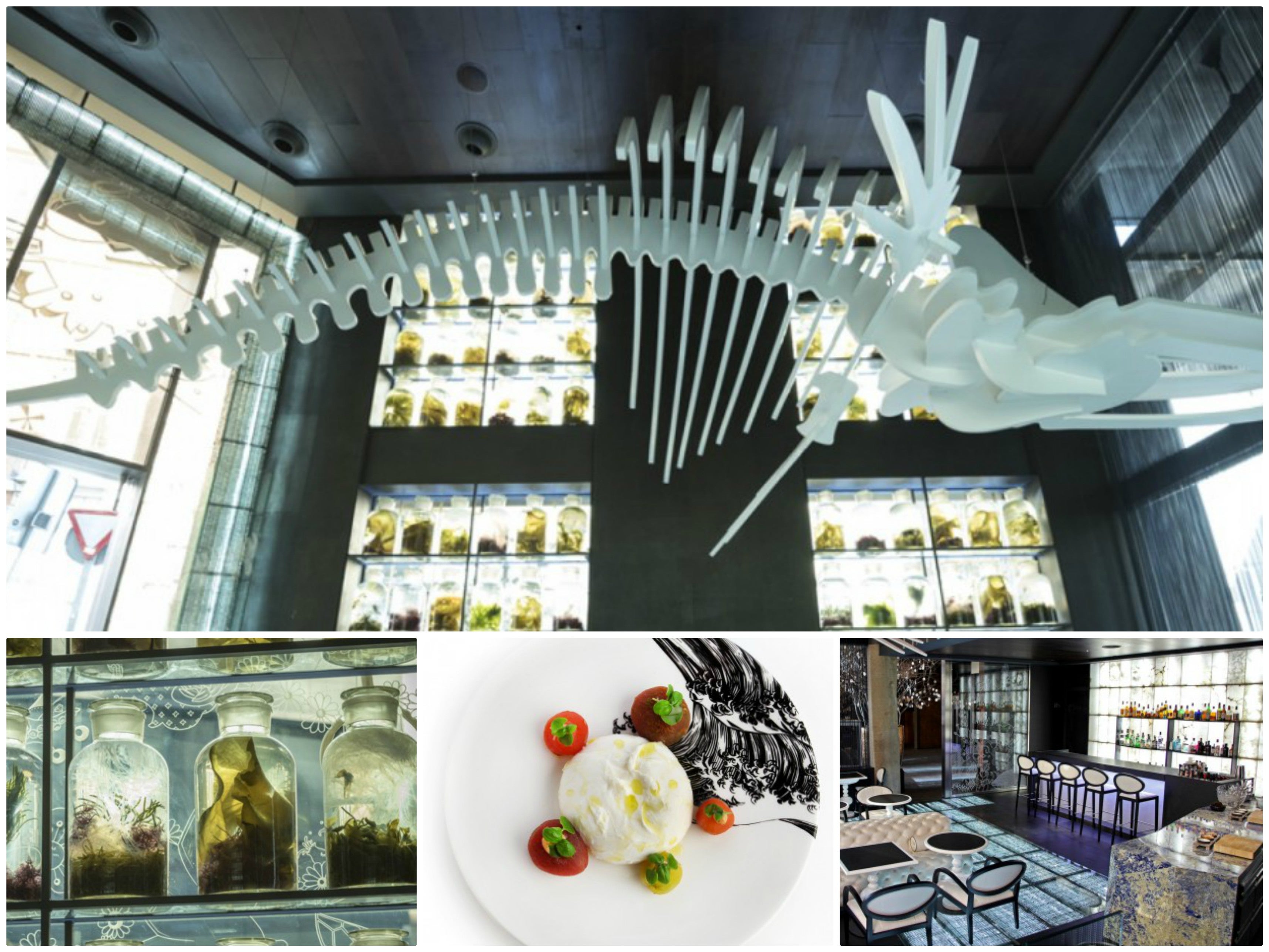 En la Carrera de San Jerónimo, 34, el Glass Mar nos recibe con un impresionante esqueleto de ballena presidiendo la sala donde se sirve el nuevo proyecto gastronómico de cocina desenfadada e informal, ideal para compartir, del cuatro Estrellas Michelín Ángel León, el Chef del Mar.