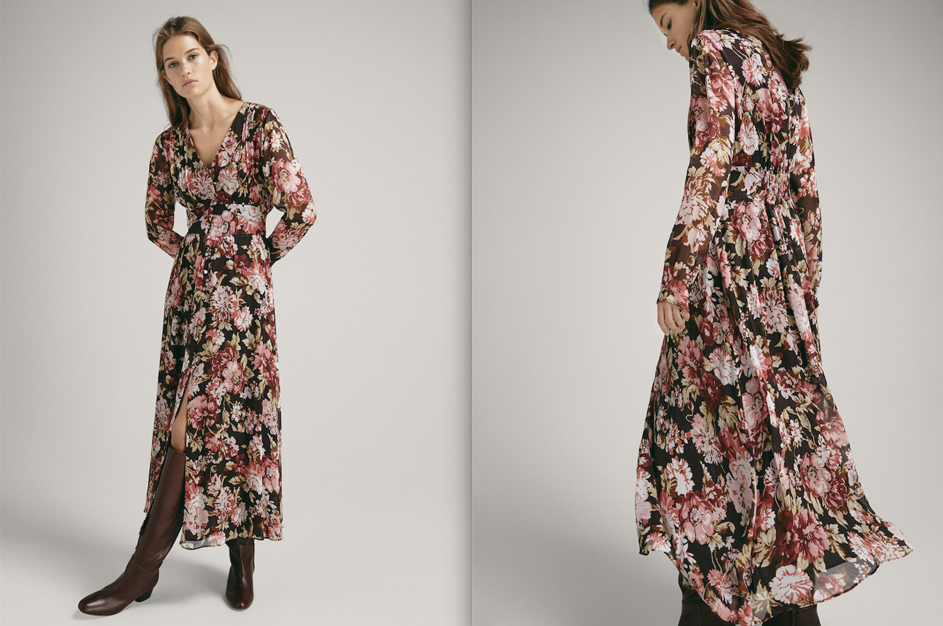 Este diseño de grandes flores sobre bambula es sencillamente maravilloso. La cintura es elástica y lleva un forro oscuro que le da una caída fantástica: nada que ver con la de los vestidos un poco rígidos de poliester. Precio: 99,95 euros.