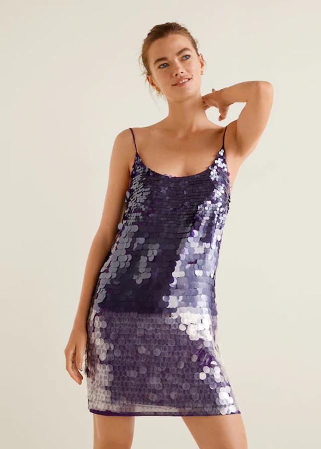 Vestido combinado con lentejuelas, 89,99 euros.
