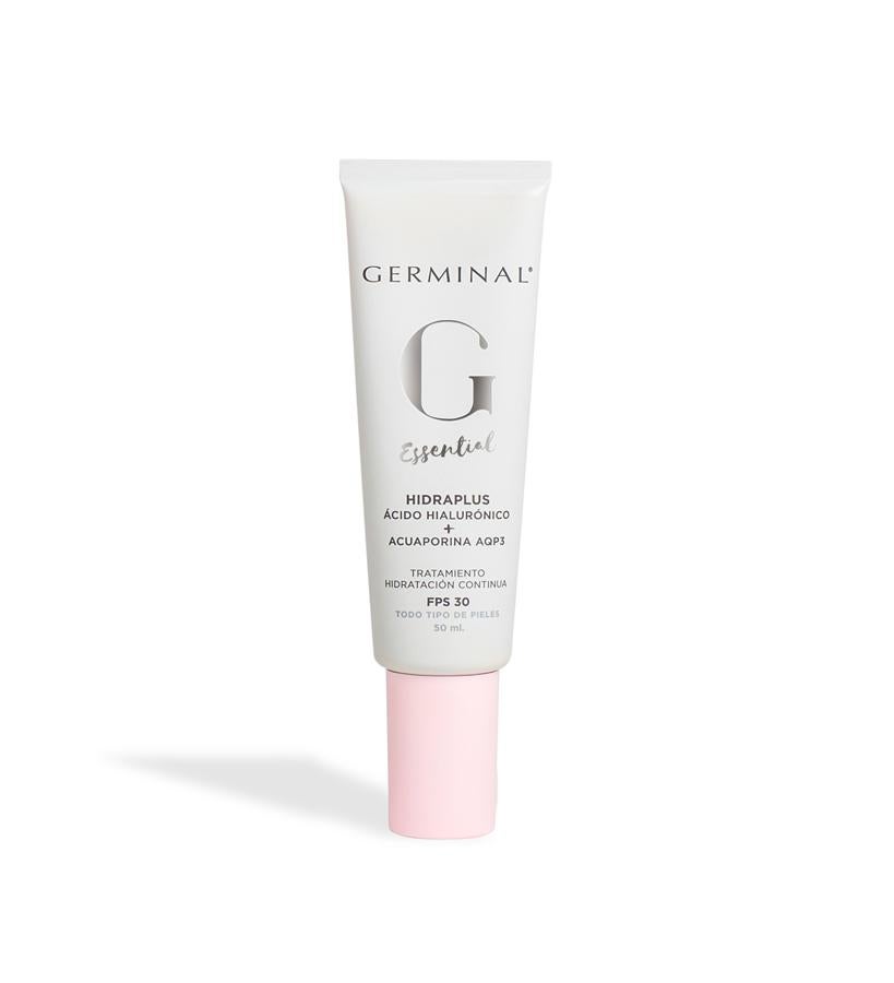 Entre sus activos destacan el ácido hialurónico de alta concentración y un activador de la acuaporina AQP3, que proporcionan una hidratación profunda desde el interior y evitan la pérdida de agua de la misma, consiguiendo que la piel esté hidratada y que la aparición de arrugas se vea disminuida. Además, actúa de escudo frente a la polución.  Essential Hidraplus de Germinal  (30 €).