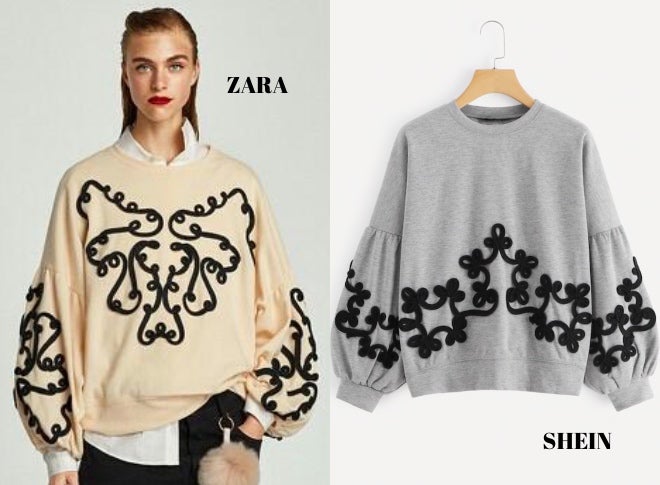 Sudadera de Zara con bordados: 29,95 euros. En Shein, en cambio, la encuentras por 15 euros.