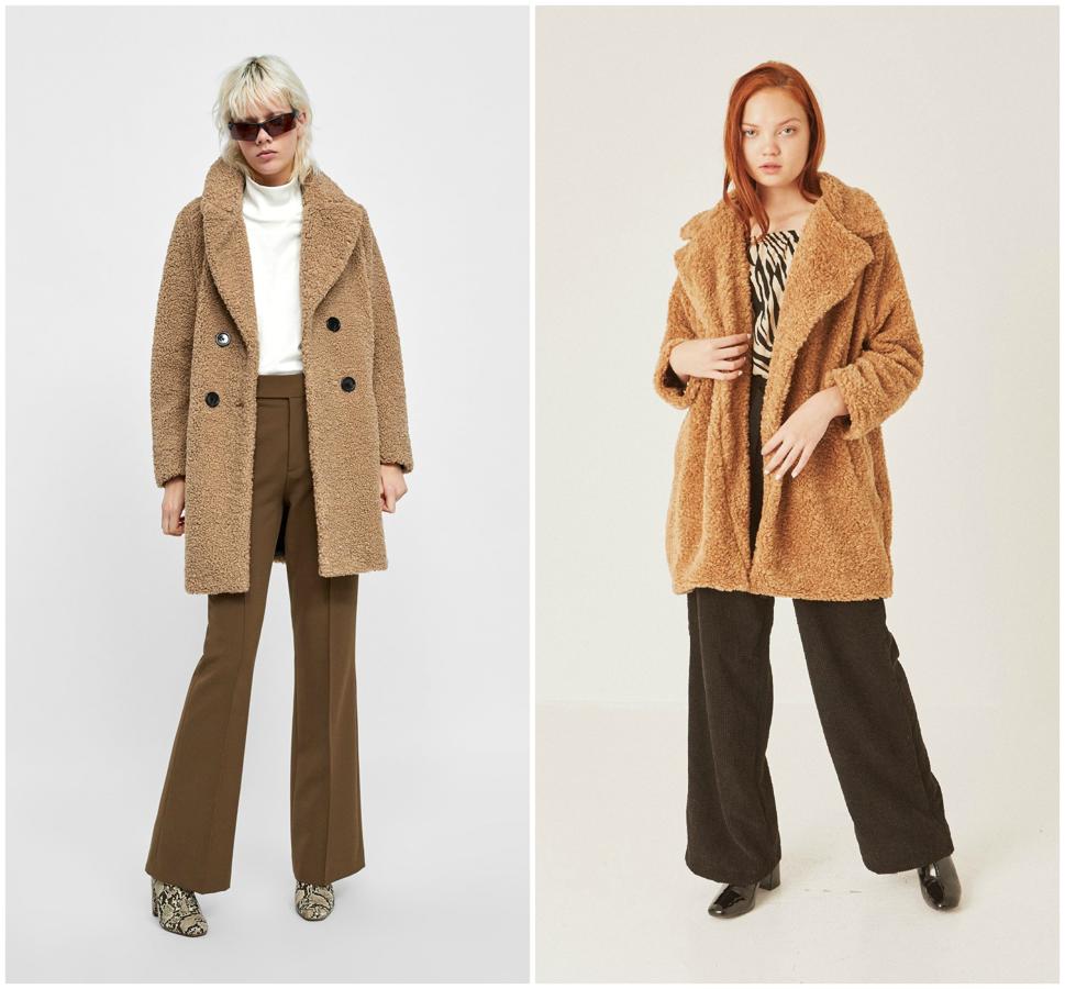 El 'teddy bear coat' de la izquierda es de Zara y cuesta 69.95 euros. El de la derecha, de Mulaya, es 10 euros más barato.
