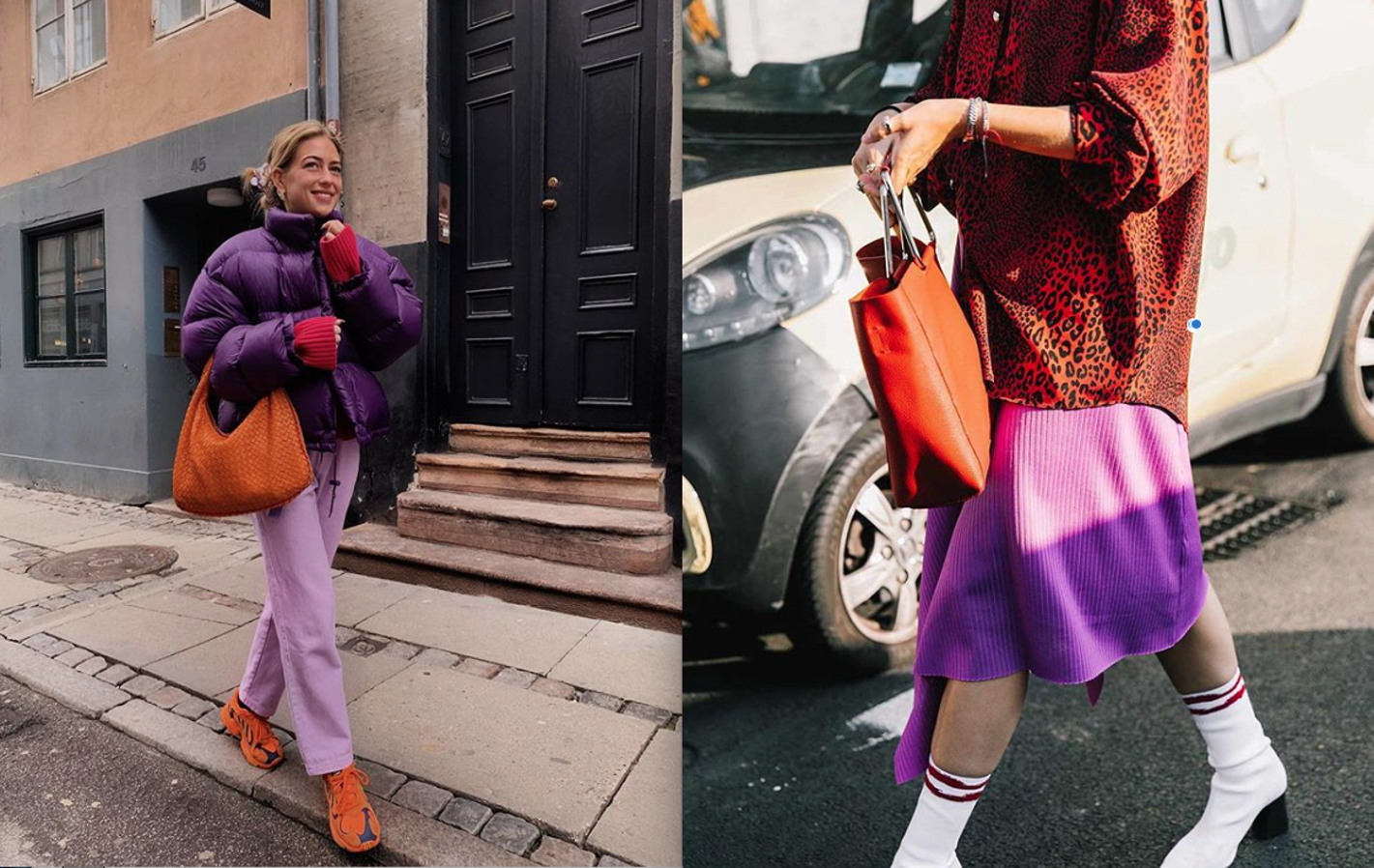 Siempre atentas a lo que ocurre en el terreno del lujo, las "influencers" enseguida tomaron nota del poder de atracción del mix entre morado y naranja y se lo llevaron a prendas más a pie de calle que, por suerte, todas podemos copiar. Vaqueros, plumíferos, prendas de pana o con estampado animal están a nuestro alcance para llevárnoslas al terreno de color que más nos interese
