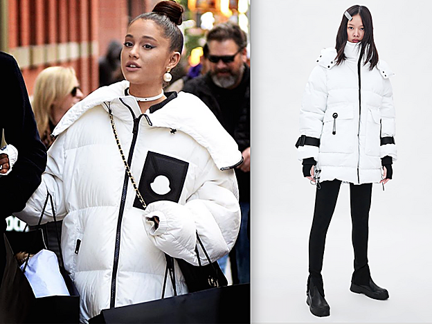 Un clon casi perfecto: el diseño de Moncler que lleva Ariana Grande, en versión "low cost" de Zara.