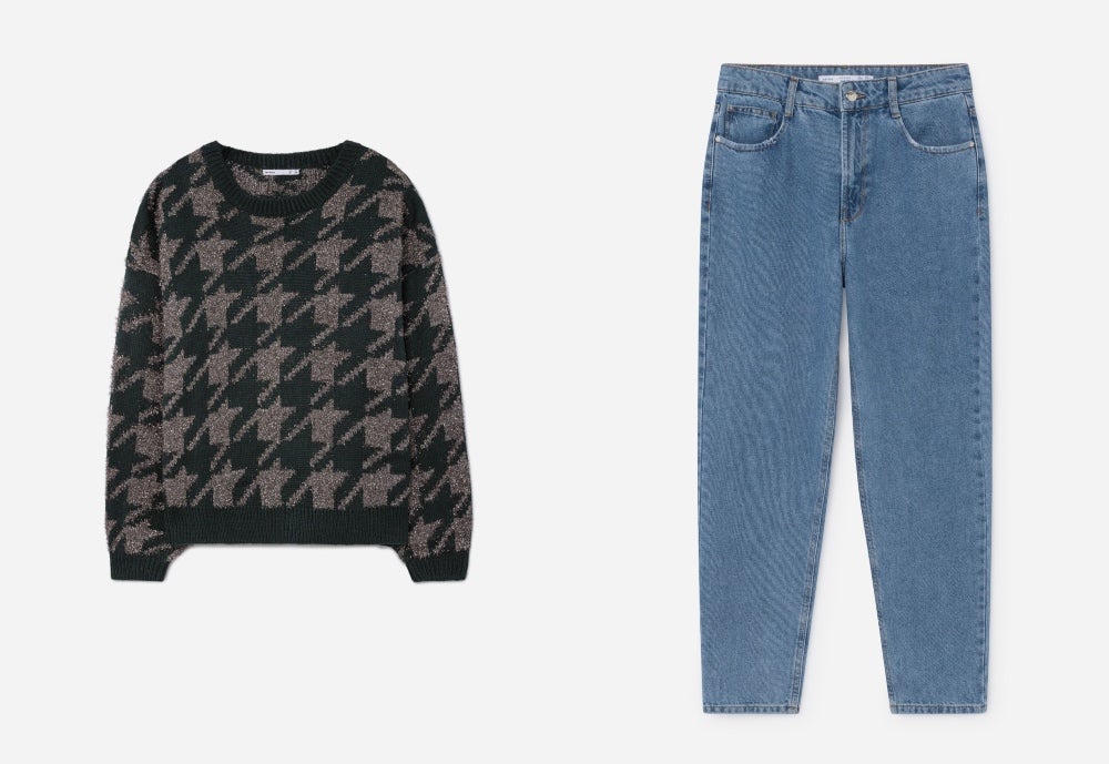 Jersey de punto de Lefties: 10 euros. Pantalones mum fit de Lefties: 19 euros.