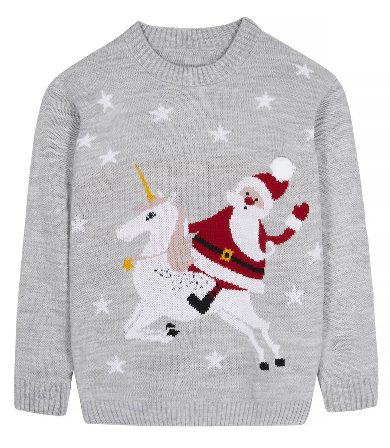 Papa Noel a lomos de un unicornio, ¿puede existir una magia más maravillosa para Navidad? Este 'ugly sweater' es de Mela, y cuesta 28.76 euros en Amazon.